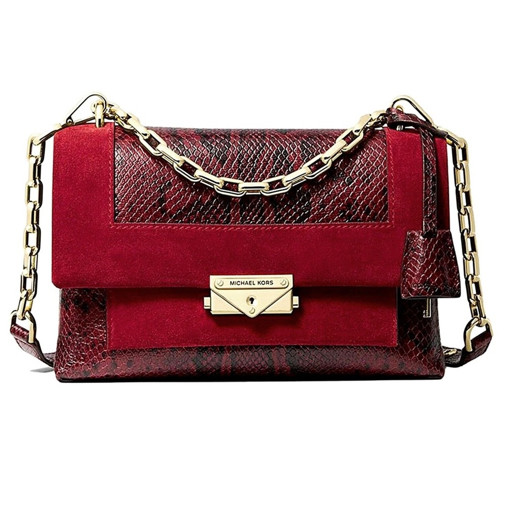 Michael Kors Cece Leather Chain Shoulder Embossed Leather Bag ~ Brandy/Gold